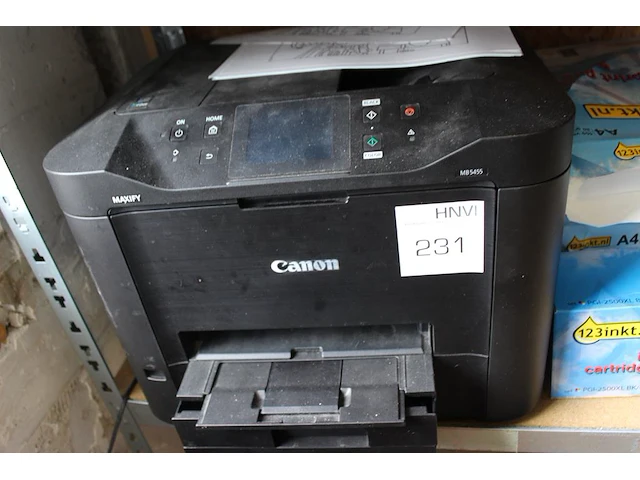 A4 kleurenprinter canon mb5455 met vier pakken papier en cartridges. - afbeelding 2 van  2