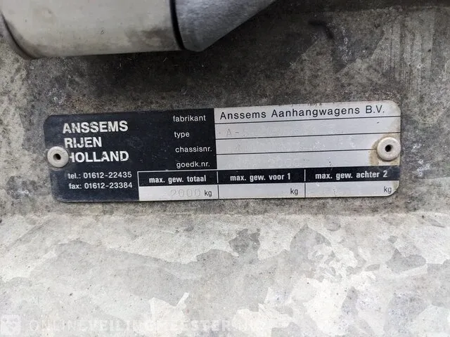 Aanhanger anssems, as2000-3013, bouwjaar 28-04-1998 - afbeelding 3 van  23