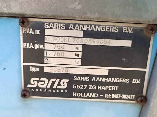 Aanhanger, saris, 750 kg - afbeelding 2 van  19