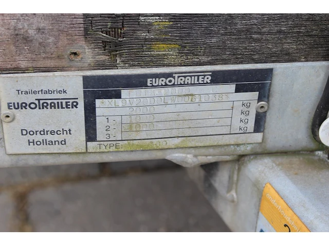 Aanhangwagen euro trailer v2000 dubbelasser met opgebouwde huif met kenteken wv-54-jy. datum eerste toelati... - afbeelding 2 van  4
