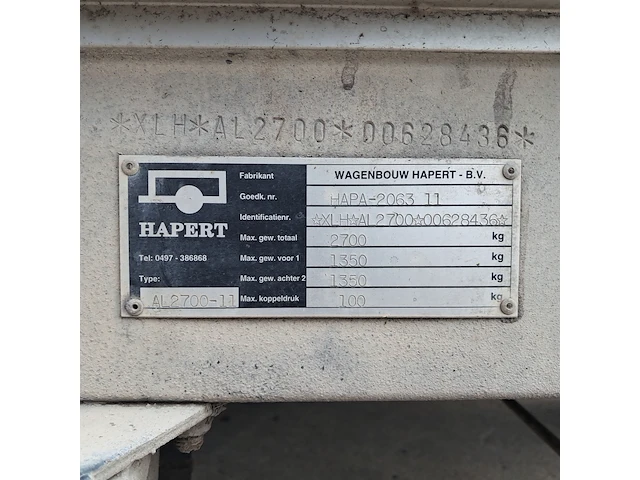 Aanhangwagen, hapert, al2700-11, 1997 - afbeelding 11 van  19