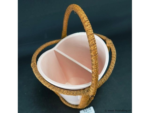 Aardewerk vakvaas in rieten draagmontuur - afbeelding 3 van  5