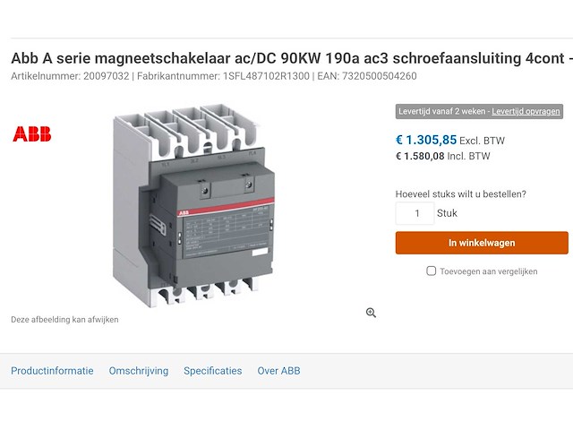 Abb 1sfl487102r1300 a serie magneetschakelaar 90 kw 190a - afbeelding 9 van  9