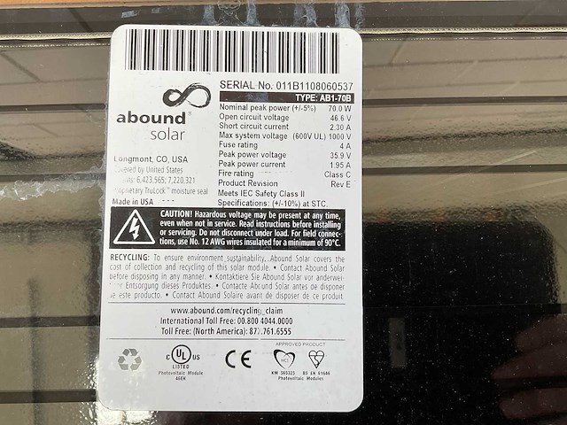 Abound solar ab1-70b zonnepaneel (37x) - afbeelding 14 van  15