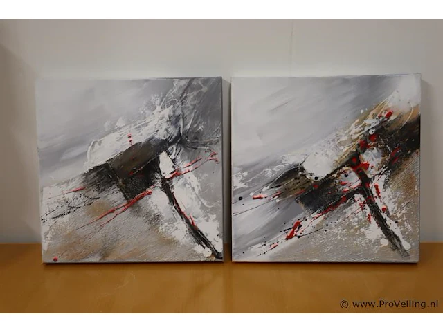 Abstracte schilderijen - 40x40x3,5cm - 2 stuks - afbeelding 1 van  3