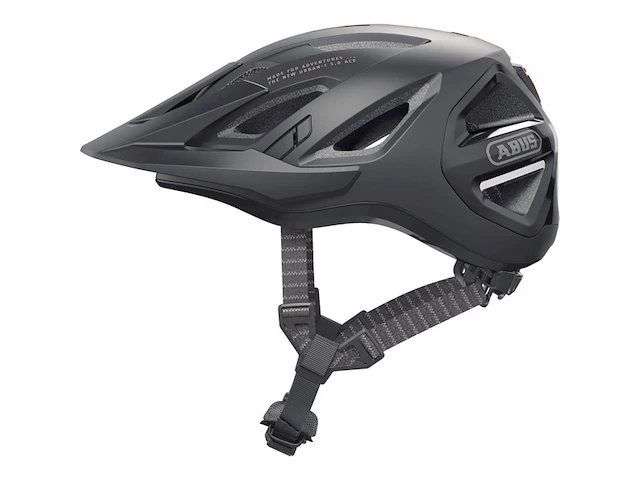 Abus urbani 3.0 ace sportieve fietshelm met ledachterlicht verlengd scherm en magneetsluiting zwart maat s - afbeelding 1 van  5