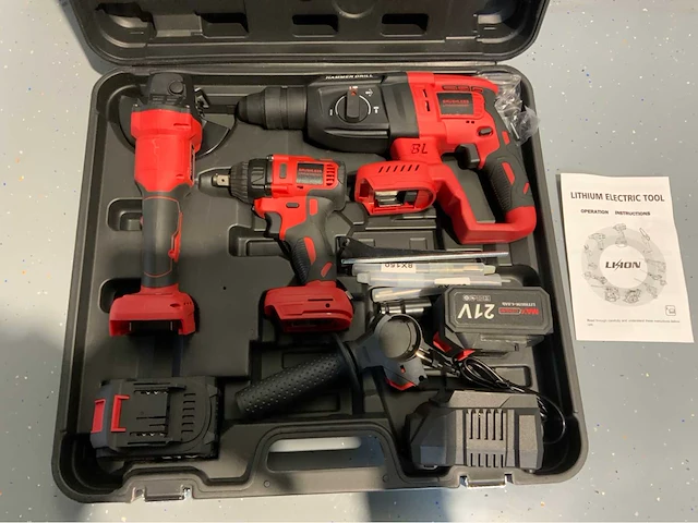 Accu gereedschapsset 3 in 1; boormachine, slagmoersleutel, slijper, 2 accu's en oplader - afbeelding 11 van  12