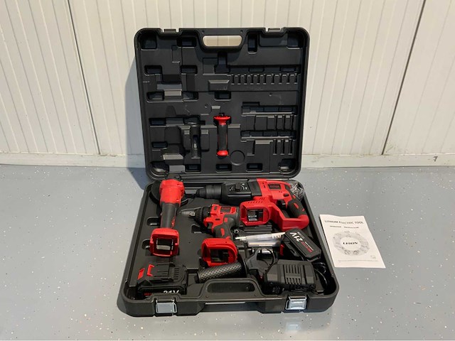 Accu gereedschapsset 3 in 1; boormachine, slagmoersleutel, slijper, 2 accu's en oplader - afbeelding 1 van  12