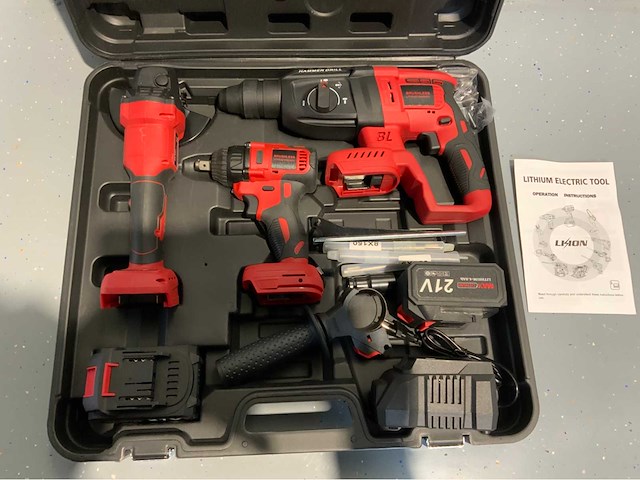 Accu gereedschapsset 3 in 1; boormachine, slagmoersleutel, slijper, 2 accu's en oplader - afbeelding 11 van  12