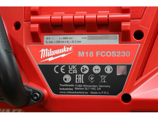 Accudoorslijpmachine milwaukee m18 fcos230 incl. accu, lader en slijpschijf - afbeelding 6 van  6