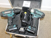 Accuset makita 10,8v met schroef- en slagschroefmachine, 3 accu's en lader in koffer. - afbeelding 3 van  3