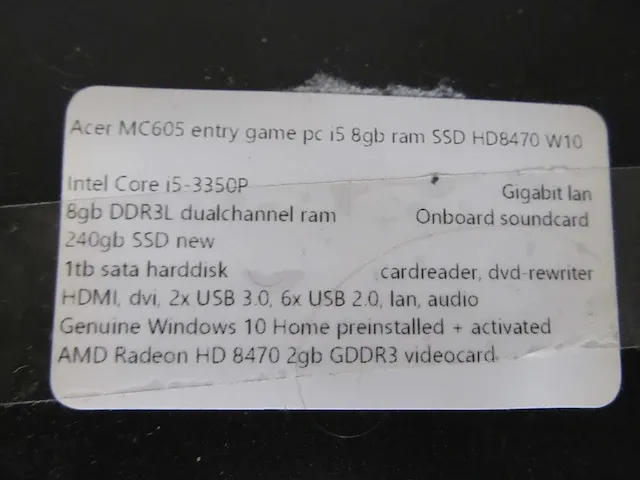 Acer - mc605 i5 8gb ram ssd hd8470 win10 - gaming pc - afbeelding 3 van  3