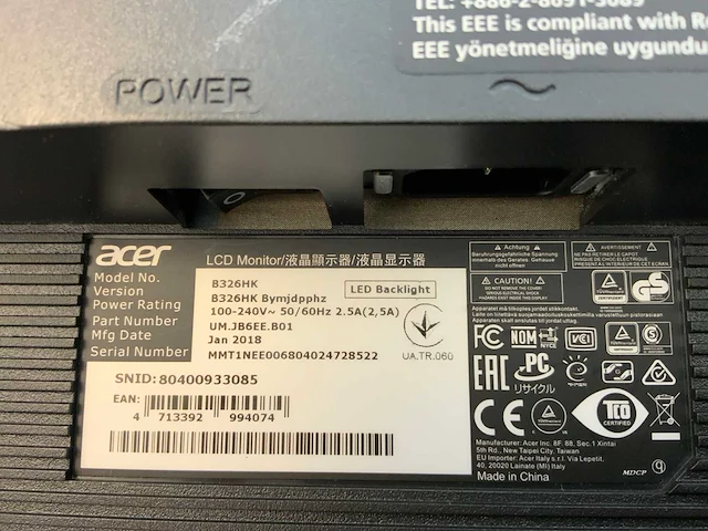 Acer (b326hk) 32”, 3840x2160 (uhd) ips monitor - afbeelding 7 van  7