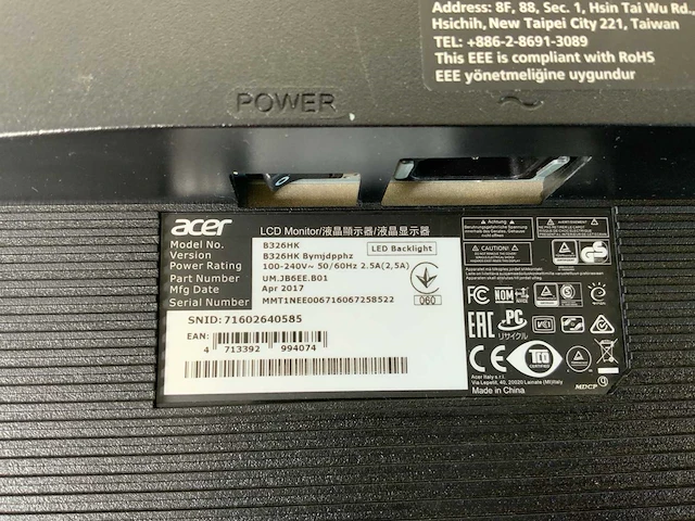 Acer (b326hk) 32”, 3840x2160 (uhd) ips monitor - afbeelding 7 van  7