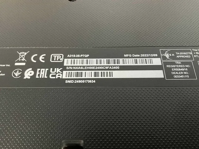 Acer notebook aspire 3 a315-35-p7qp (reparatieproduct) - afbeelding 7 van  7