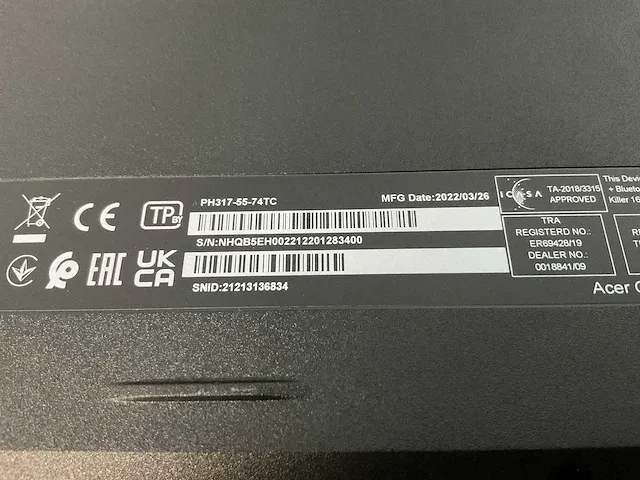 Acer predator helios 300 ph317-55-74tc (reparatieproduct) - afbeelding 8 van  8