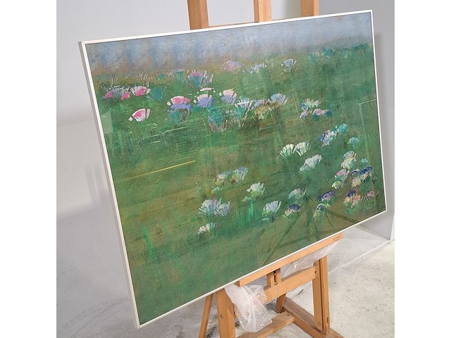 Acryl schilderij, maya wildevuur (1944-2023), bloemenveld, 1991 - afbeelding 3 van  8