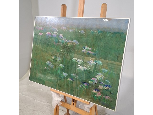 Acryl schilderij, maya wildevuur (1944-2023), bloemenveld, 1991 - afbeelding 4 van  8
