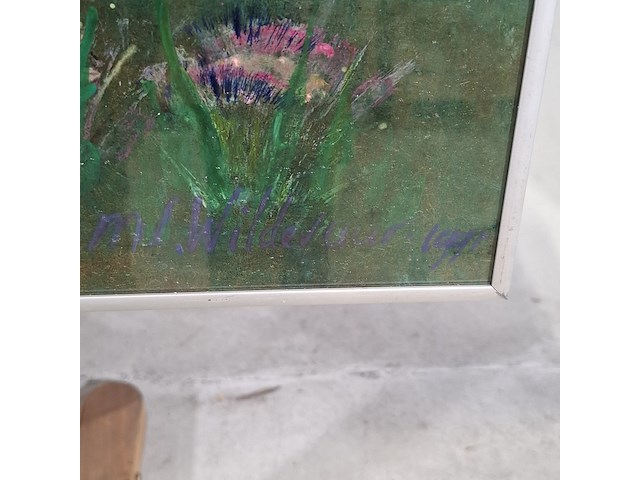 Acryl schilderij, maya wildevuur (1944-2023), bloemenveld, 1991 - afbeelding 5 van  8