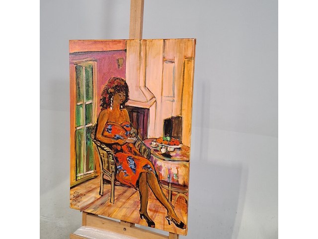 Acryl schilderij, maya wildevuur (1944-2023), dora in giglio, 2004 - afbeelding 4 van  8