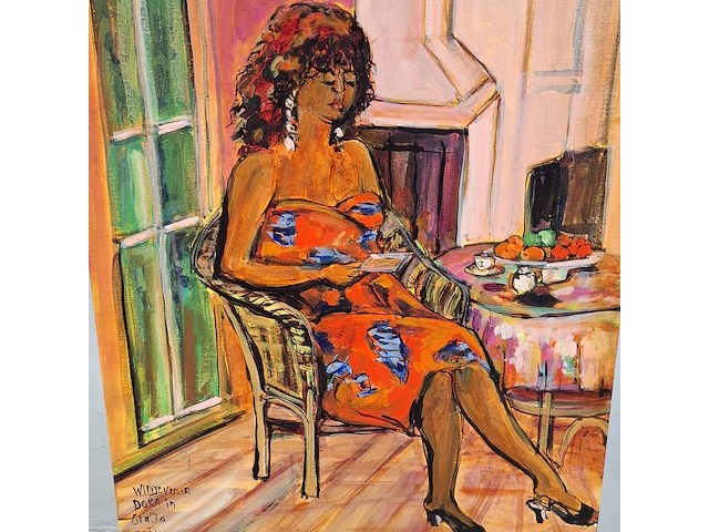 Acryl schilderij, maya wildevuur (1944-2023), dora in giglio, 2004 - afbeelding 5 van  8