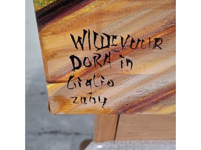 Acryl schilderij, maya wildevuur (1944-2023), dora in giglio, 2004 - afbeelding 6 van  8