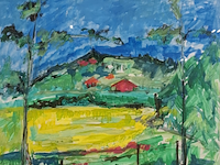 Acryl schilderij, maya wildevuur (1944-2023), heidekas, 1991