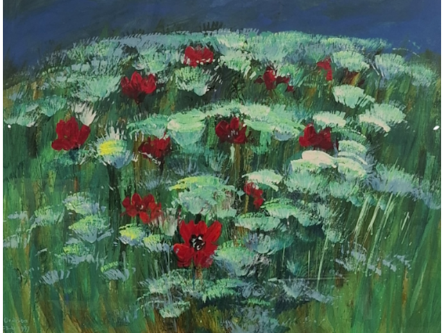 Acryl schilderij, maya wildevuur (1944-2023), klaprozen, 1997 - afbeelding 1 van  8