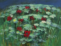 Acryl schilderij, maya wildevuur (1944-2023), klaprozen, 1997