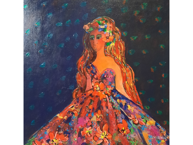 Acryl schilderij, maya wildevuur (1944-2023), meisje, 2013 - afbeelding 1 van  8