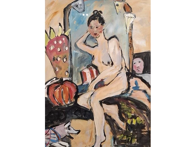 Acryl schilderij maya wildevuur (1944-2023), naakt, bouwjaar 1995 - afbeelding 1 van  9