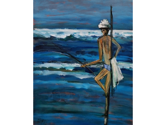 Acryl schilderij, maya wildevuur (1944-2023), paalzitter, 1999 - afbeelding 1 van  9