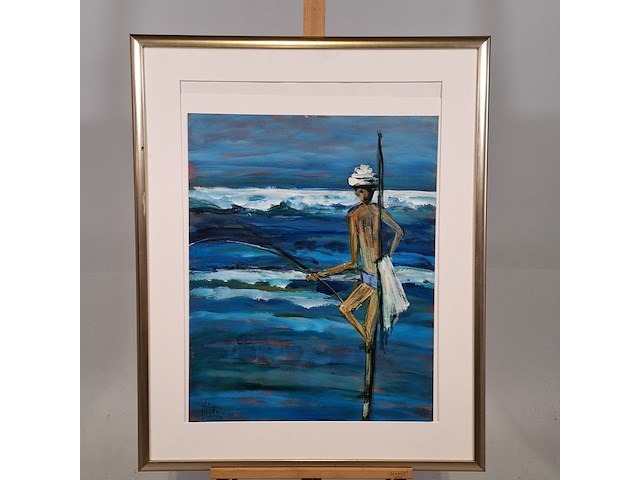 Acryl schilderij, maya wildevuur (1944-2023), paalzitter, 1999 - afbeelding 2 van  9