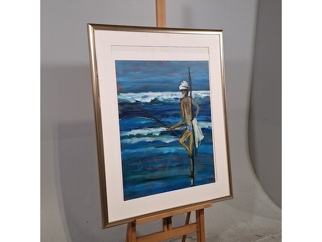 Acryl schilderij, maya wildevuur (1944-2023), paalzitter, 1999 - afbeelding 3 van  9