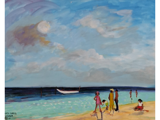 Acryl schilderij, maya wildevuur (1944-2023), puerto moreles, mexico, 2008 - afbeelding 1 van  8