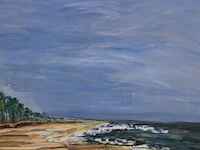 Acryl schilderij, maya wildevuur (1944-2023), strand, 1998