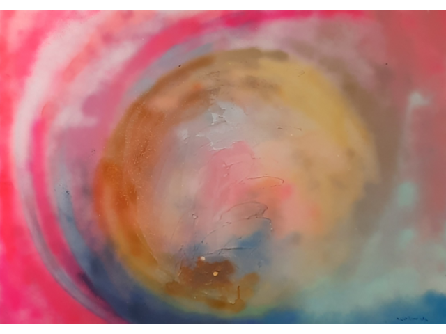 Acryl schilderij, maya wildevuur (1944-2023), 't heelal, 1989 - afbeelding 1 van  8