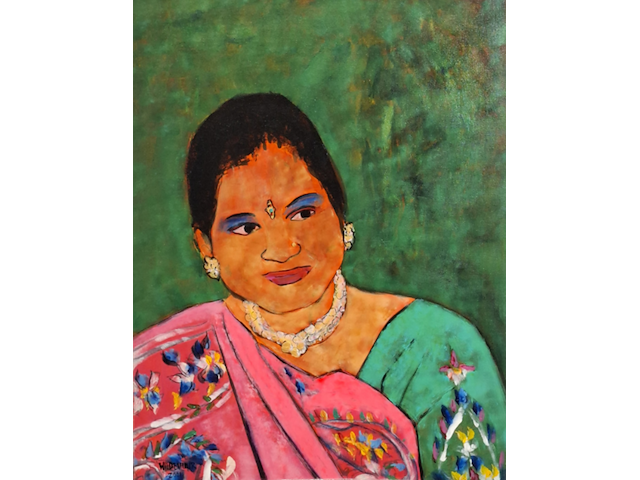 Acryl schilderij, maya wildevuur (1944-2023), vrouw india, 2001 - afbeelding 1 van  8