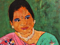 Acryl schilderij, maya wildevuur (1944-2023), vrouw india, 2001