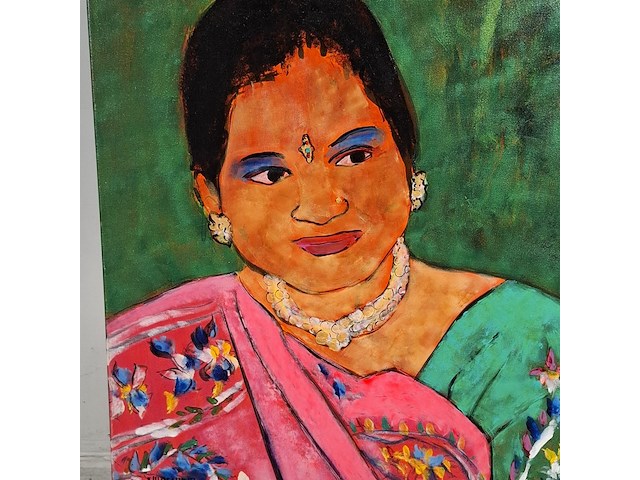 Acryl schilderij, maya wildevuur (1944-2023), vrouw india, 2001 - afbeelding 6 van  8