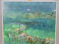 Acryl schilderij, maya wildevuur, bloemenveld, 1990