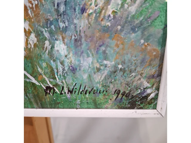 Acryl schilderij, maya wildevuur, bloemenveld, 1990 - afbeelding 4 van  9