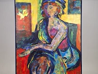 Acryl schilderij, maya wildevuur, dame, 1993 - afbeelding 1 van  9