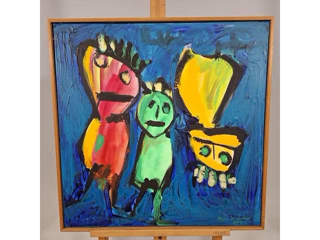 Acryl schilderij, maya wildevuur, figuren, 1992 - afbeelding 1 van  9