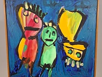 Acryl schilderij, maya wildevuur, figuren, 1992 - afbeelding 1 van  9
