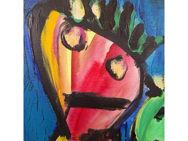 Acryl schilderij, maya wildevuur, figuren, 1992 - afbeelding 2 van  9