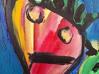 Acryl schilderij, maya wildevuur, figuren, 1992 - afbeelding 2 van  9