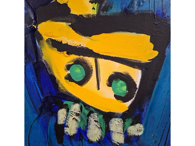 Acryl schilderij, maya wildevuur, figuren, 1992 - afbeelding 3 van  9
