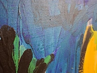 Acryl schilderij, maya wildevuur, figuren, 1992 - afbeelding 5 van  9