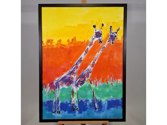 Acryl schilderij, maya wildevuur, giraffe, 1994 - afbeelding 1 van  8